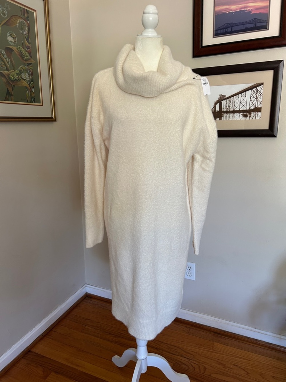 Banana Republic Cream Cowl-Neck Sweater Dress